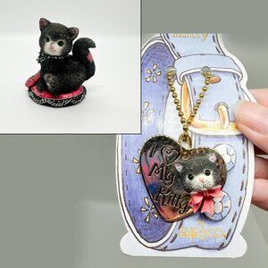 SOLD vtg 90's Calico Kittens RARE Tuxedo Cat Necklace Fancy Bow Shoe Heel Collar